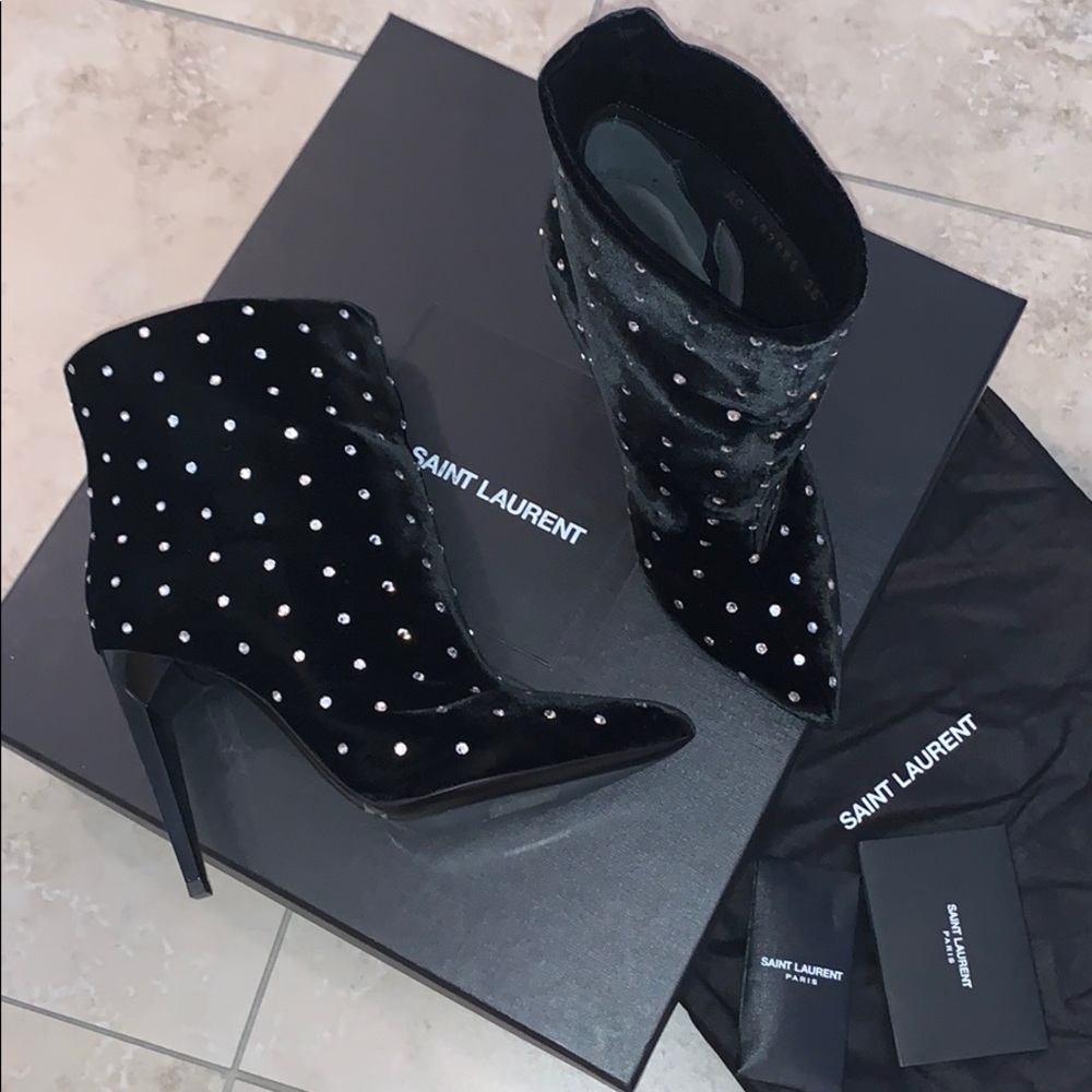 SAINT LAURENT Velvet Crystal Bootie - Picture 7 of 8